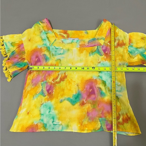 Fate Sun And Fun Watercolor vibrant yellow Top multicolored Short Sleeves size S - Picture 10 of 10
